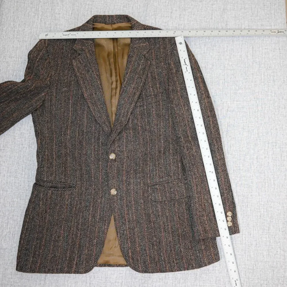 Harris Tweed 44US Scottish Wool Sport Coat Haevy herringbone Brown striped